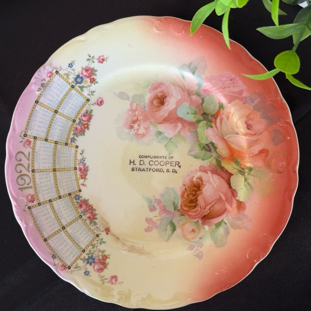 💜 Antique 1922 Floral Calendar Gift Plate